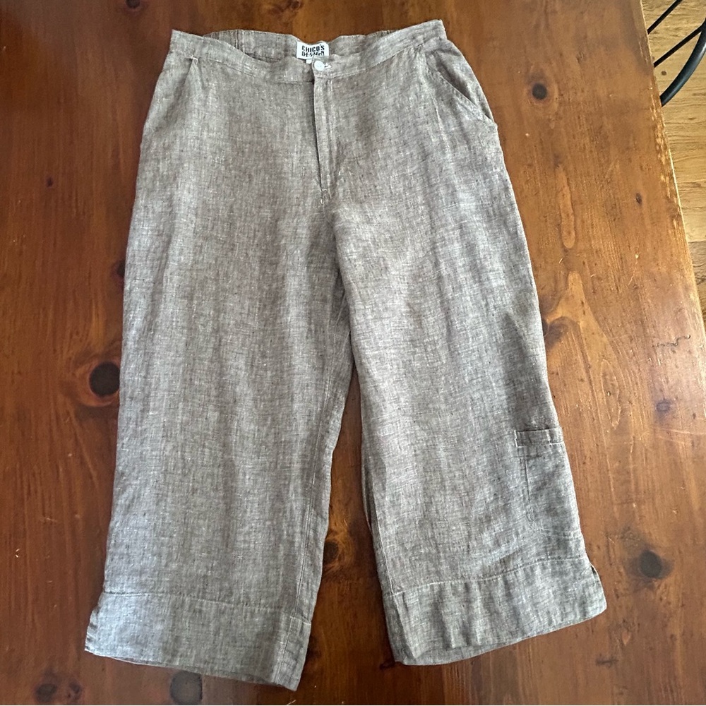 CHICO'S Linen Button TOP Shirt & PANTS Crop 3 XL 16 Beach Lagenlook Set Outfit - Picture 11 of 16